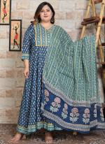 Cotton Blue Traditional Wear Digital Printed Readymade Anarkali Suit